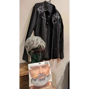 Men's 70s/80s Country Cosplay Star, XXL Black western style shirt & accessories